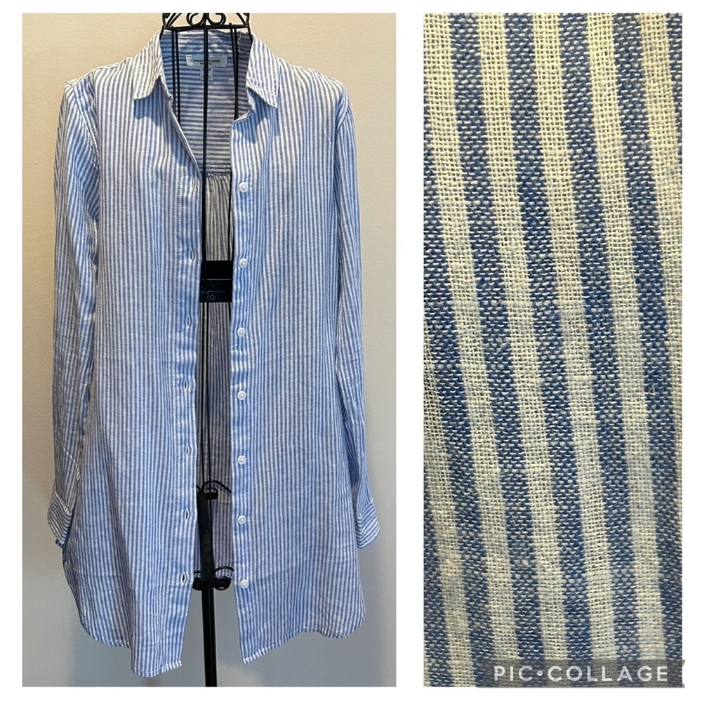 Beach Lunch Lounge Linen & Cotton Button Down Striped Shirt